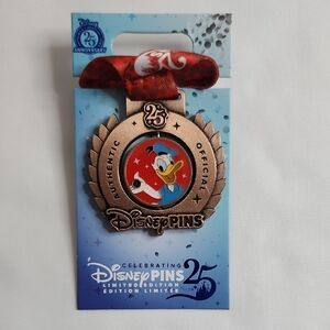 Disneyland 25th Anniversary Lanyard Medal Donald Duck Pin 4/6 In The Series LE
